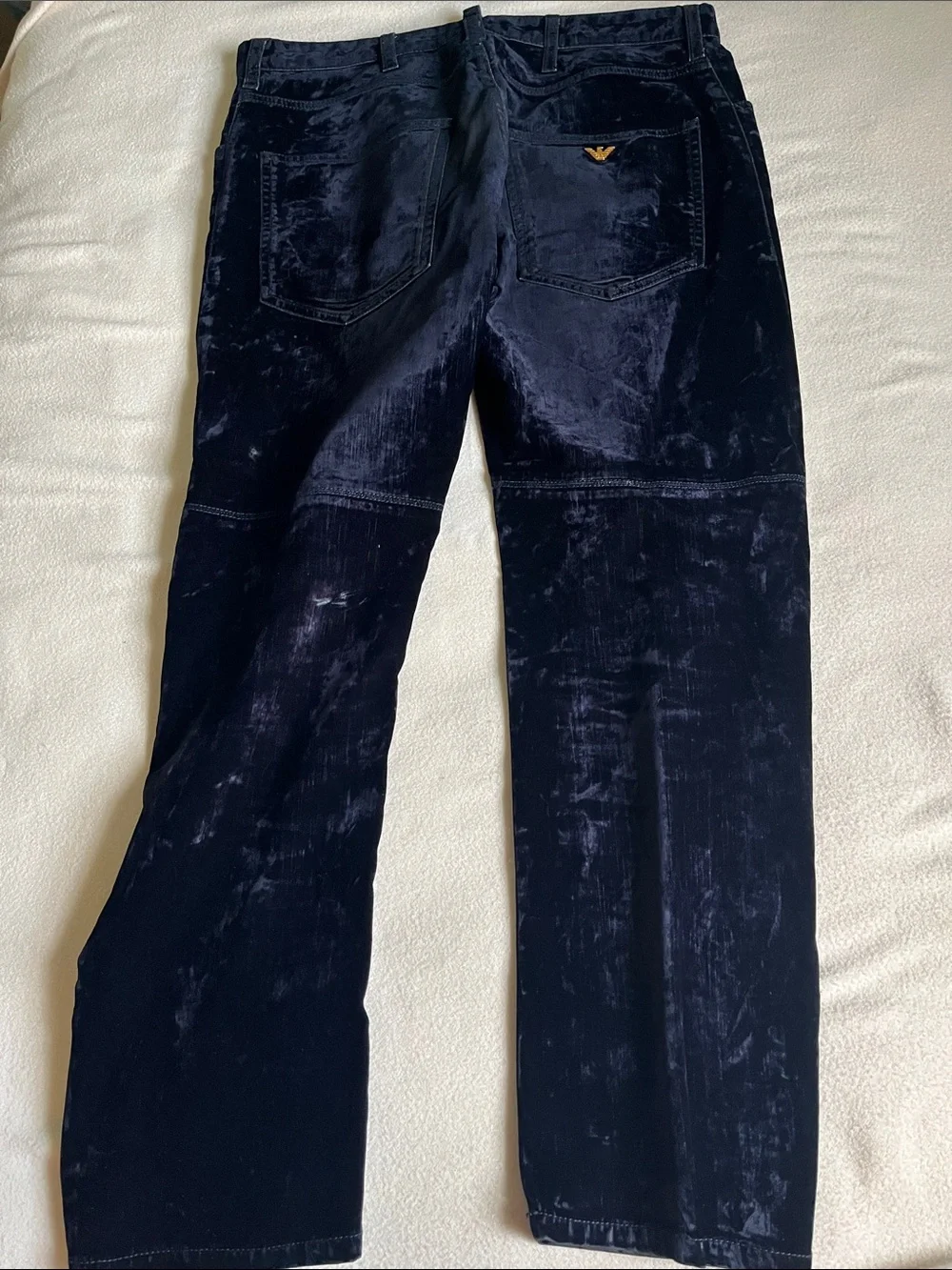 Emporio Armani Black Navy crushed velvet finish Jeans.